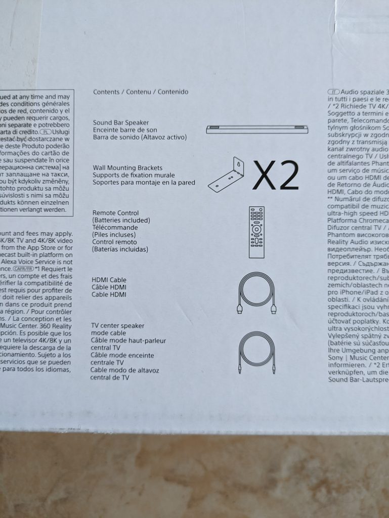 Verpackung der Sony HT A5000 Soundbar von hinten in der Nahansicht