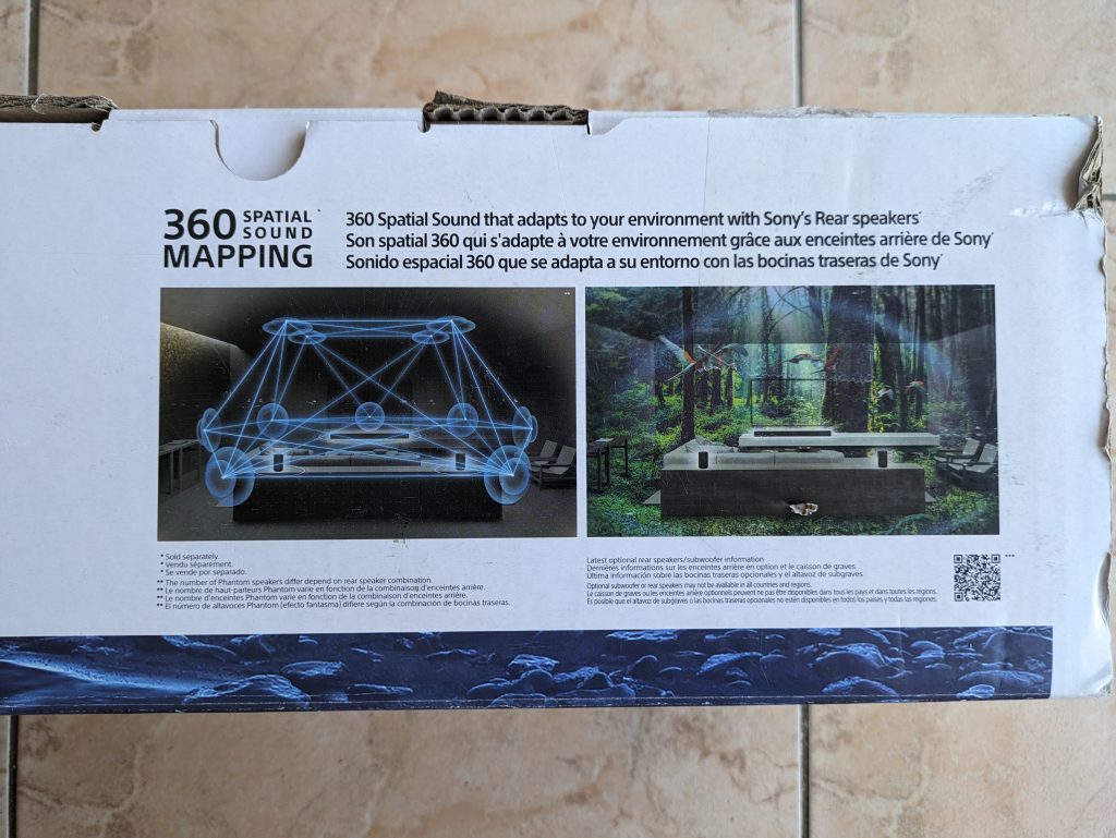 Verpackung der Sony HT A5000 Soundbar von oben in der Nahansicht