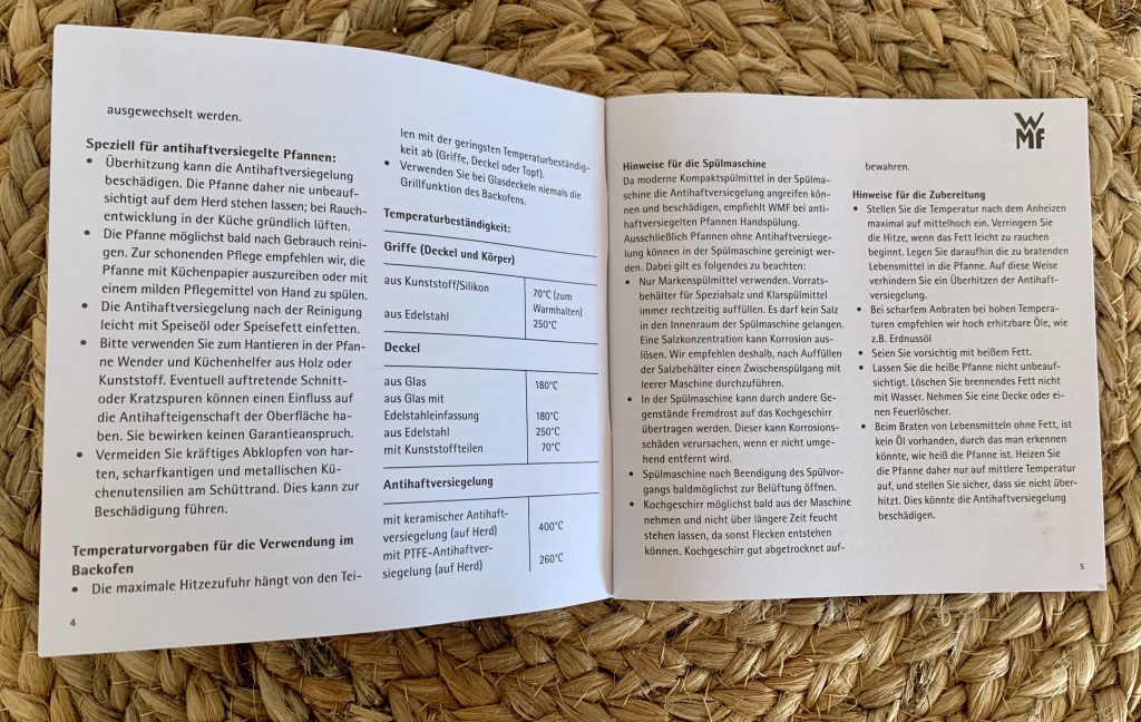 WMF Devil Pfannenset geöffnete Bedienungsanleitung