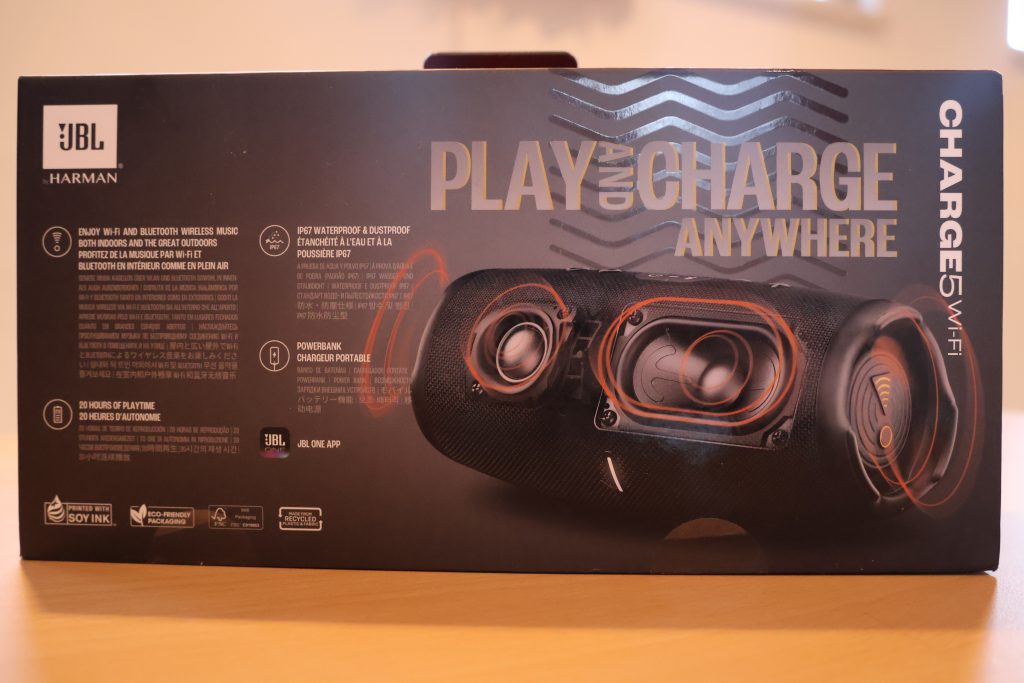JBL Charge 5 Wifi Bluetooth-Lautsprecher Karton Rückseite