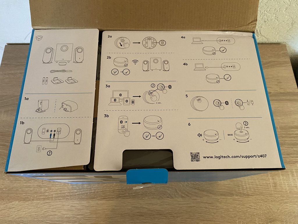 Logitech Z407 PC-Lautsprecher Anleitung auf der Verpackung