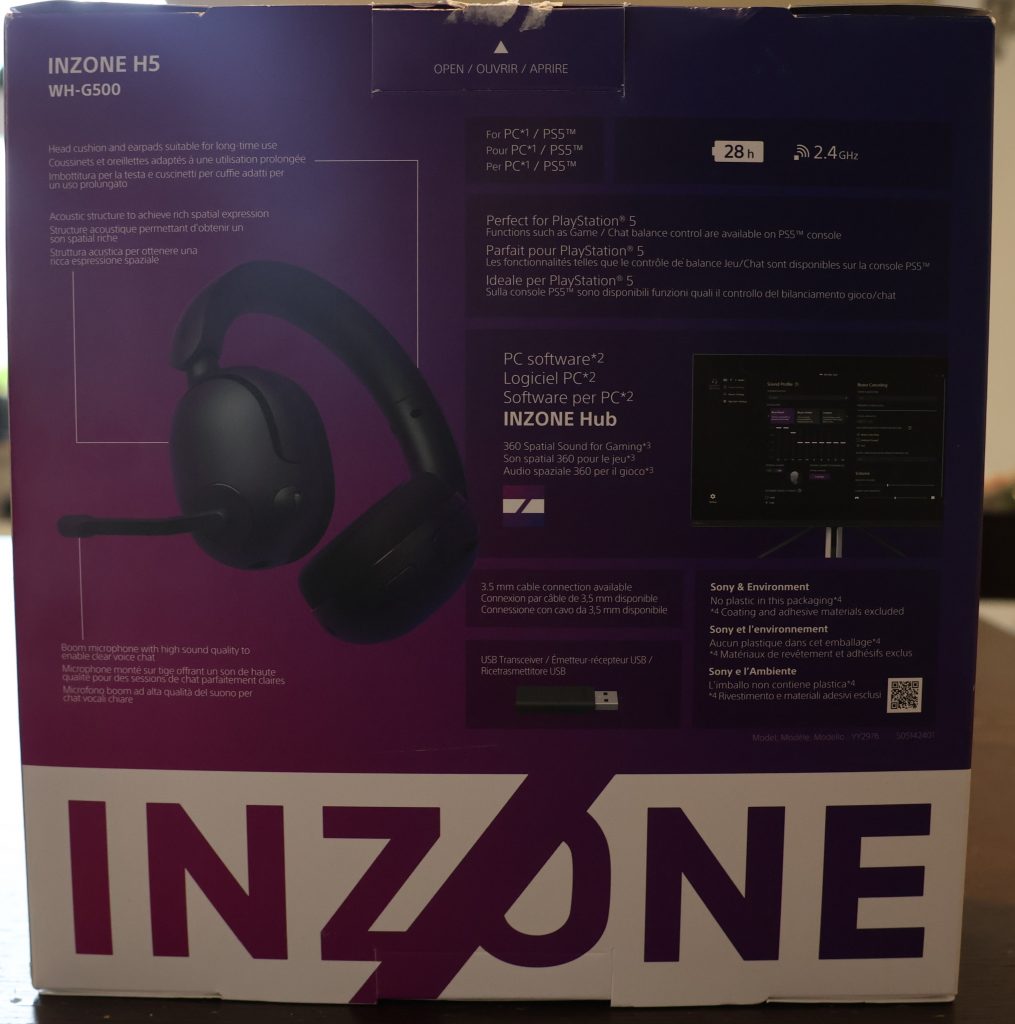 Sony Inzone H5 Gaming-Headset Karton Back