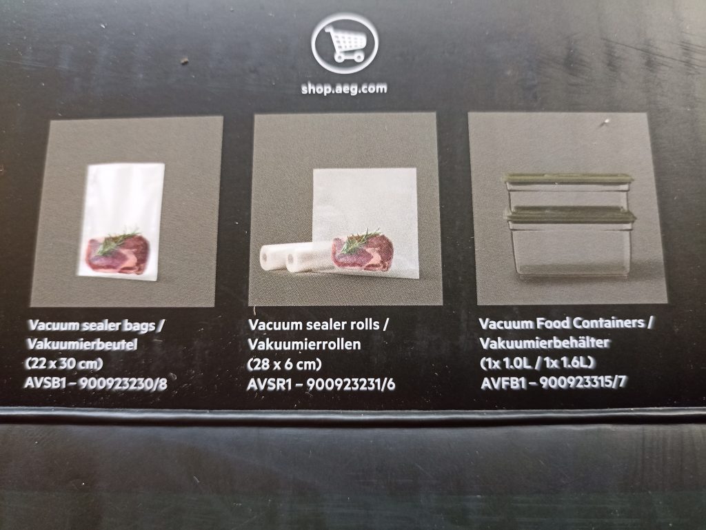 AEG VS4-1-4AG Vakuumierer, Verpackungslasche nach dem Öffnen