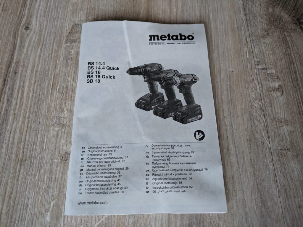 Anleitung des Metabo BS 18 Akku-Bohrschraubers von vorne