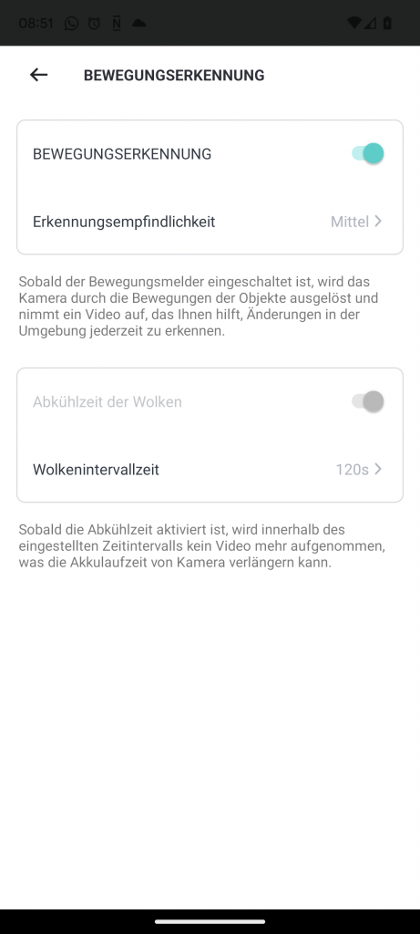 App der NETVUE Birdfy Wildkamera, Bewegungserkennung