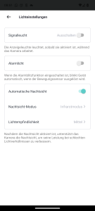 App der NETVUE Birdfy Wildkamera, Lichteinstellungen