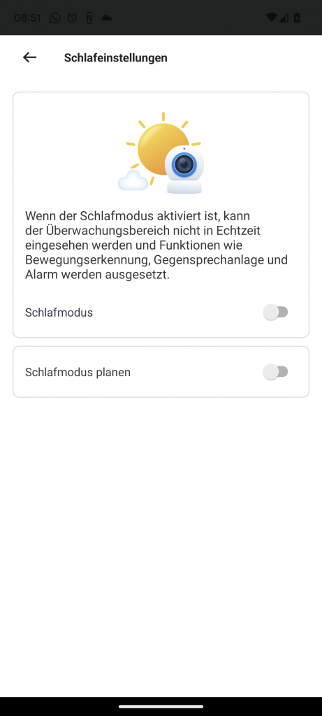 App der NETVUE Birdfy Wildkamera, Schlafeinstellungen
