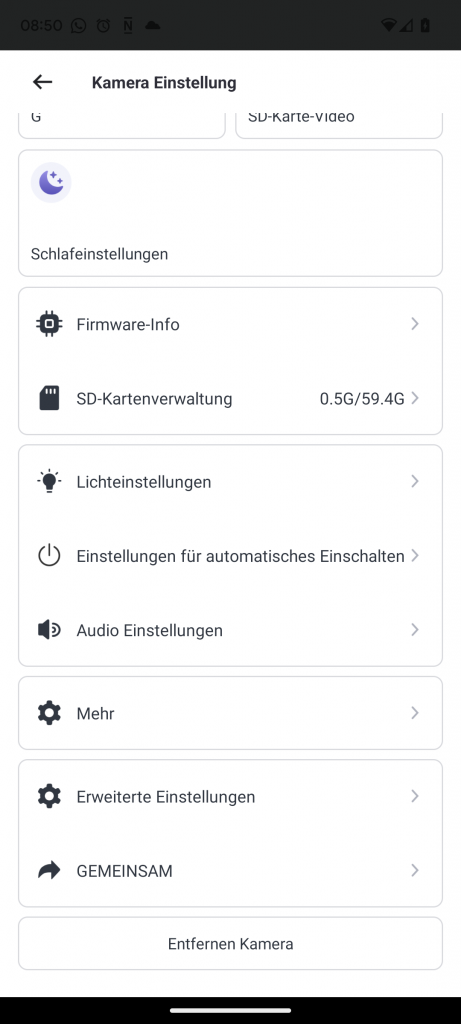 App der NETVUE Birdfy Wildkamera, weitere Einstellungen