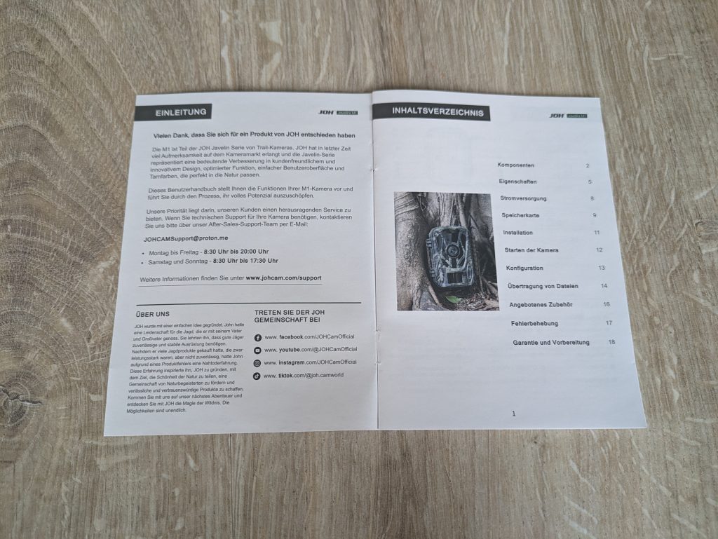 Bedienungsanleitung der JOH Javelins M1 Wildkamera geöffnet