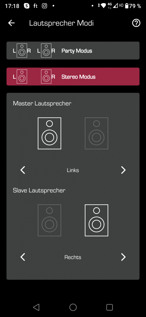 Dockin D Fine Evo Lautsprecher Modi Screenshot