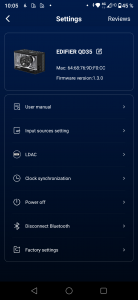 Edifier QD35 Bluetooth-Lautsprecher Einstellungen Screenshot
