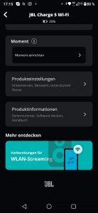 JBL Charge 5 Wi-Fi App Screenshot Einstellungen
