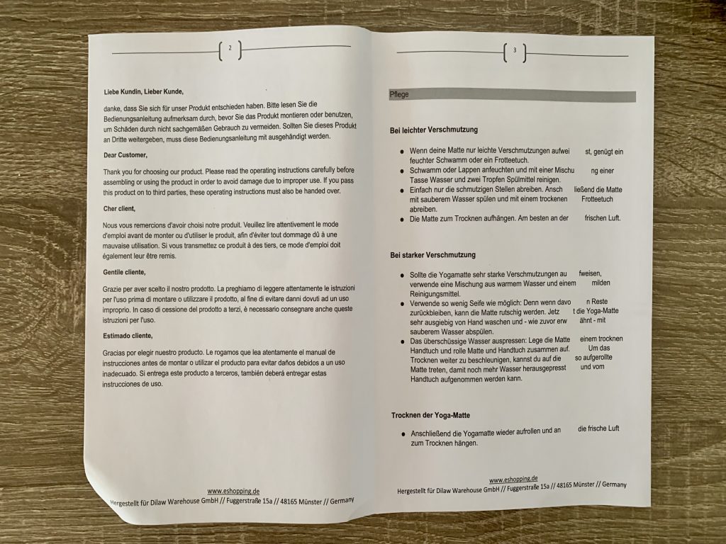 KESSER®-Yogamatte Gebrauchsanleitung
