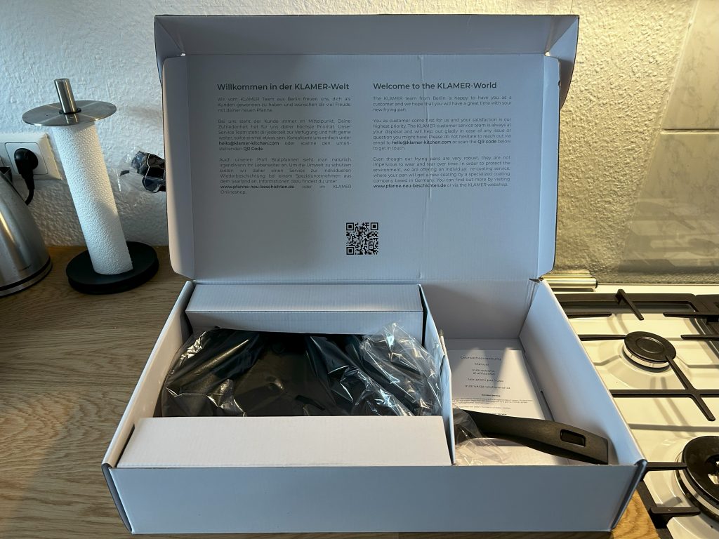 Klamer Profi Pfanne Verpackung geöffnet