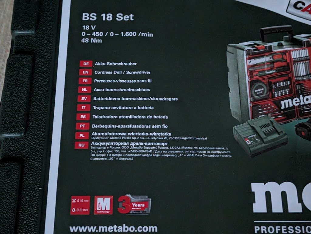 Koffer des Metabo BS 18 Akku-Bohrschraubers von hinten, in der Nahansicht