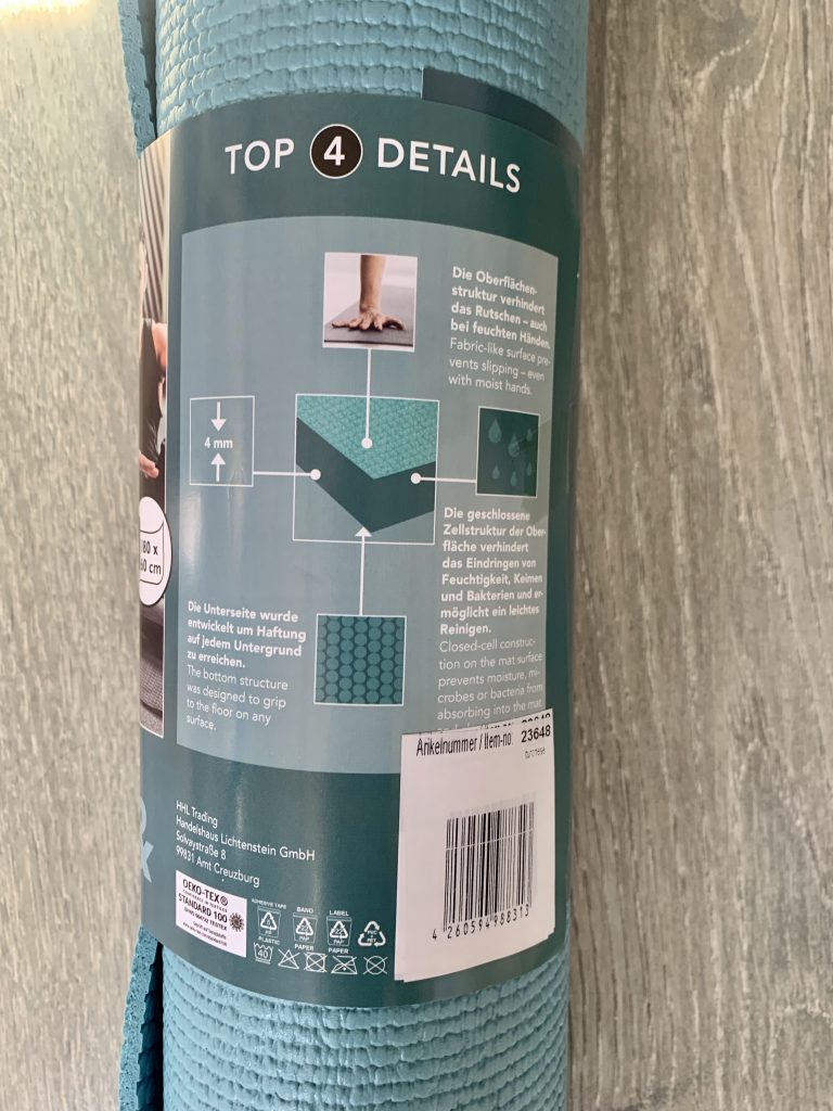 LILENO-SPORTS-Yogamatte Herstellerhinweise