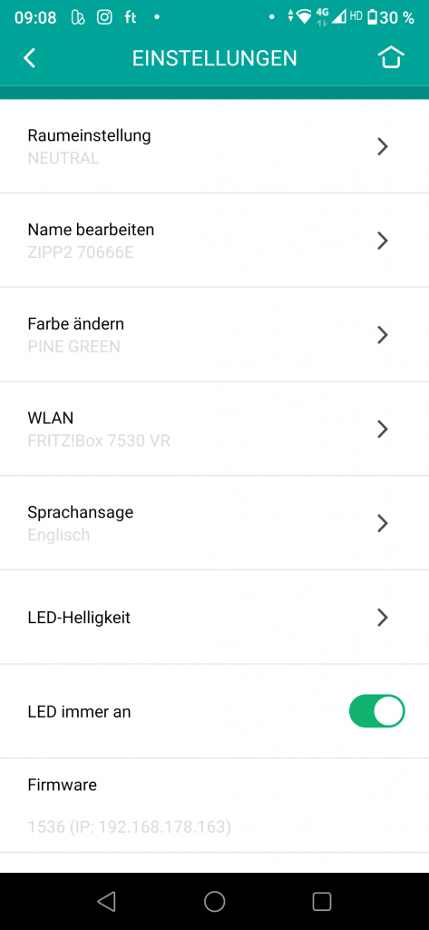 Libratone Zip 2 Einstellungen Screenshot