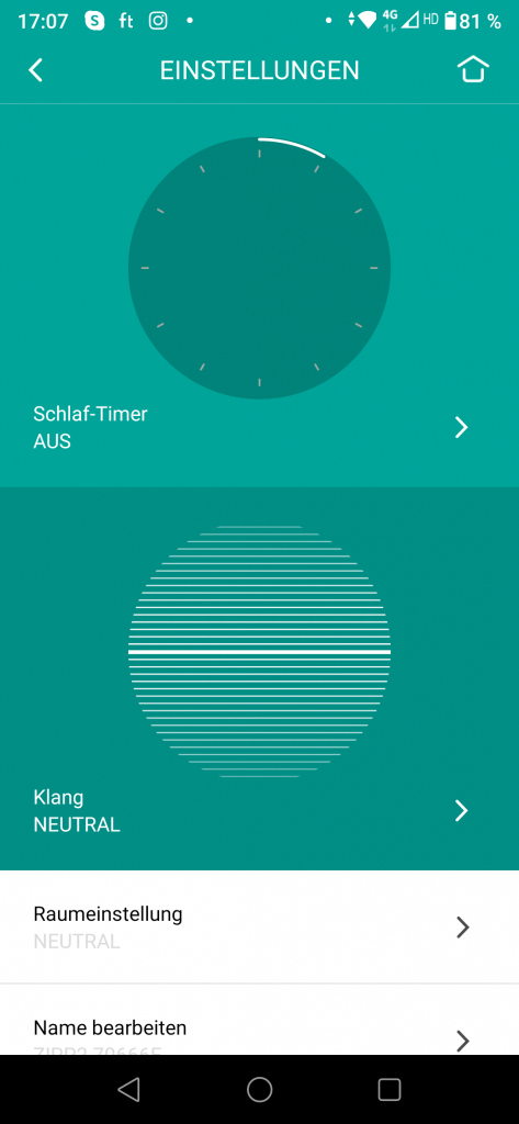 Libratone Zipp 2 Einstellungen Screenshot