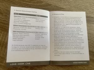 RÖSLE Elegance Bedienungsanleitung mit Tabelle über Öle und Rauchpunkte