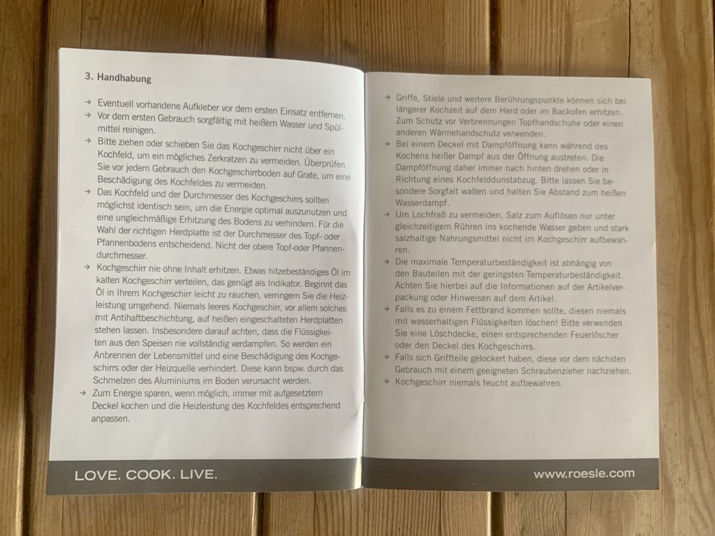 RÖSLE Elegance beschichtete Pfanne geöffnete Bedienungsanleitung