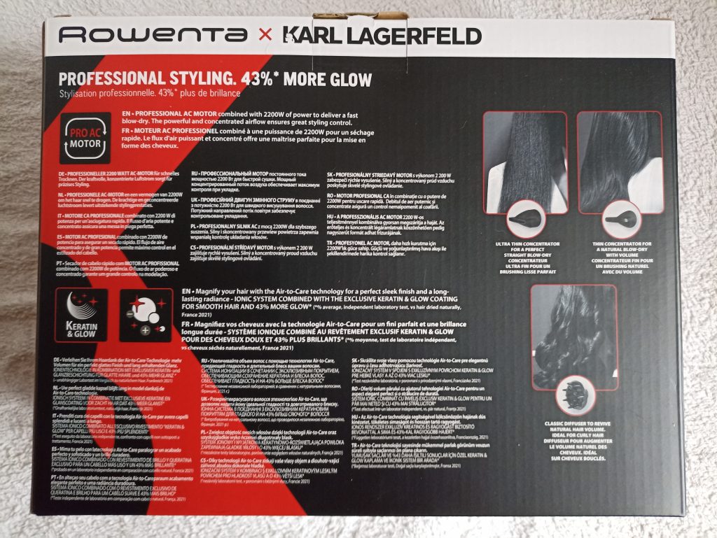 Rowenta X Karl Lagerfeld Haartrockner, Verpackung Rückseite