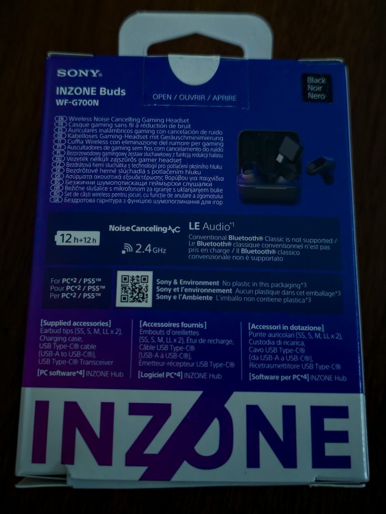 Sony INZONE Buds In-Ear-Gaming-Headset Verpackung Rückseite