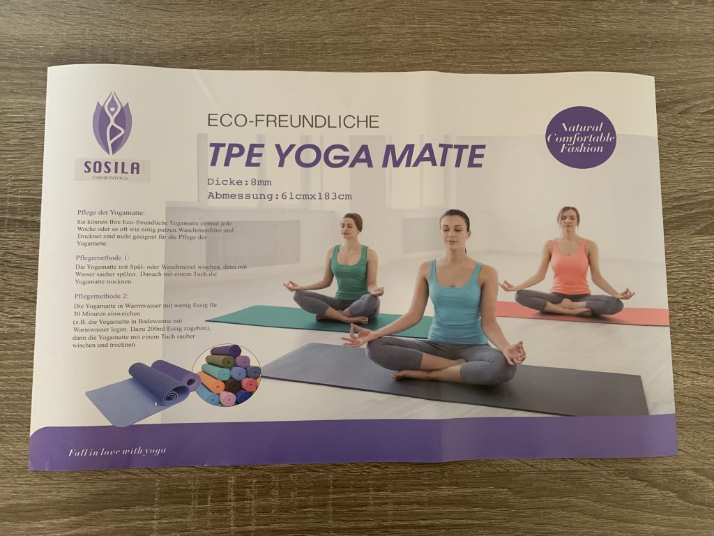 Sosila ‎HU-XI-201 Yogamatte Banderole mit Herstellerhinweisen