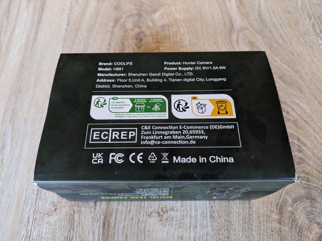 Verpackung der Coolife H881 Wildkamera von unten