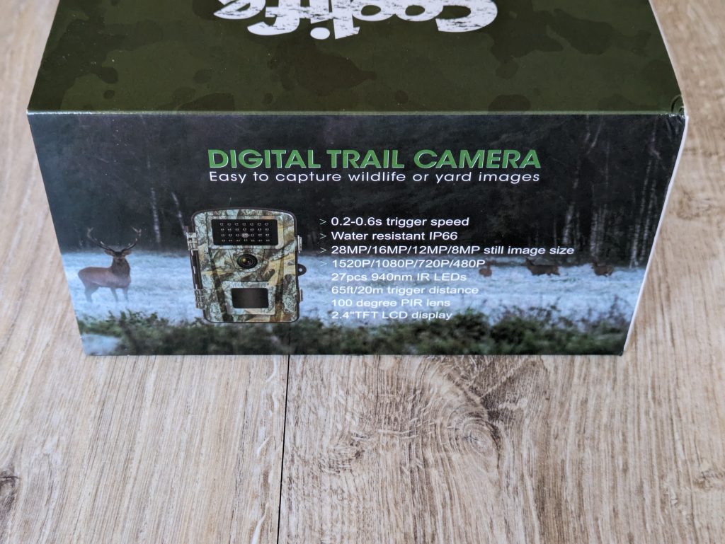 Verpackung der Coolife PH700A Wildkamera von vorne in der Nahansicht