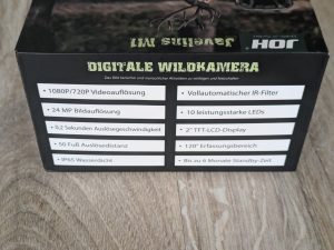 Verpackung der JOH Javelins M1 Wildkamera von hinten