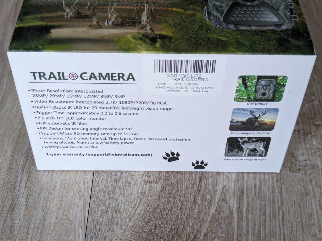 Verpackung der MAXDONE PH820 Wildkamera von der rechten Seite
