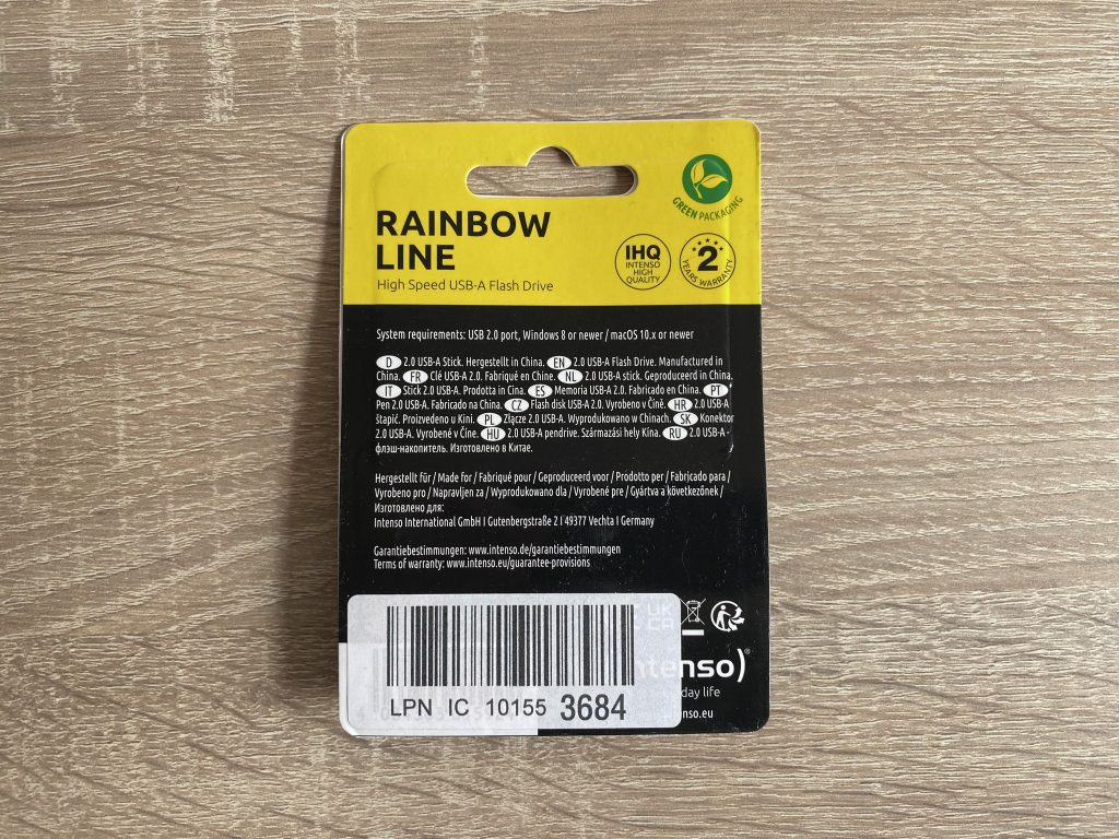 Intenso Rainbow Line USB-Stick Verpackung Rückseite
