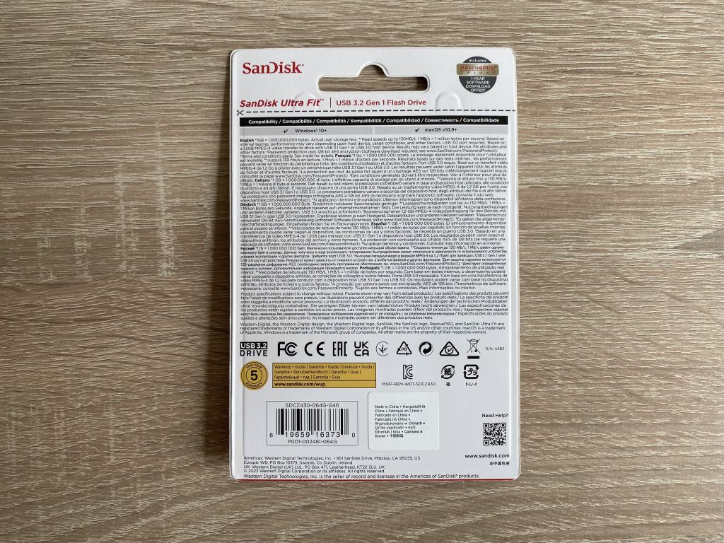 SanDisk Ultra Fit USB-Stick Verpackung Rückseite