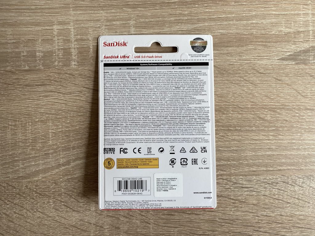 SanDisk Ultra USB-Stick Verpackung Rückseite