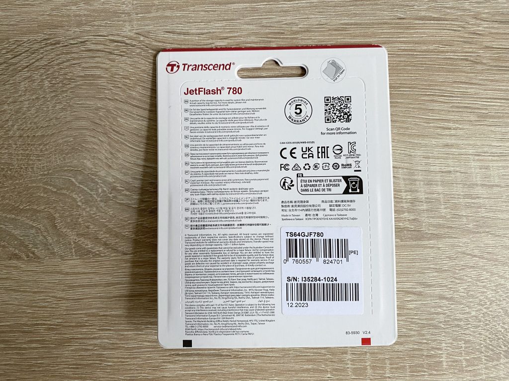 Transcend JetFlash 780 USB-Stick Verpackung Rückseite