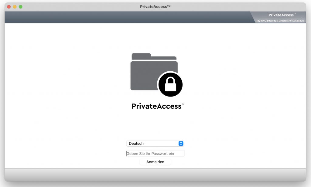 SanDisk Cruzer Snap USB-Stick PrivatAccess Anmeldebildschirm
