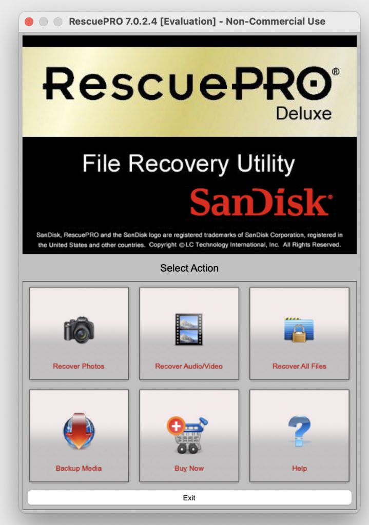 SanDisk Cruzer Snap USB-Stick RescuePro Deluxe Startbildschirm