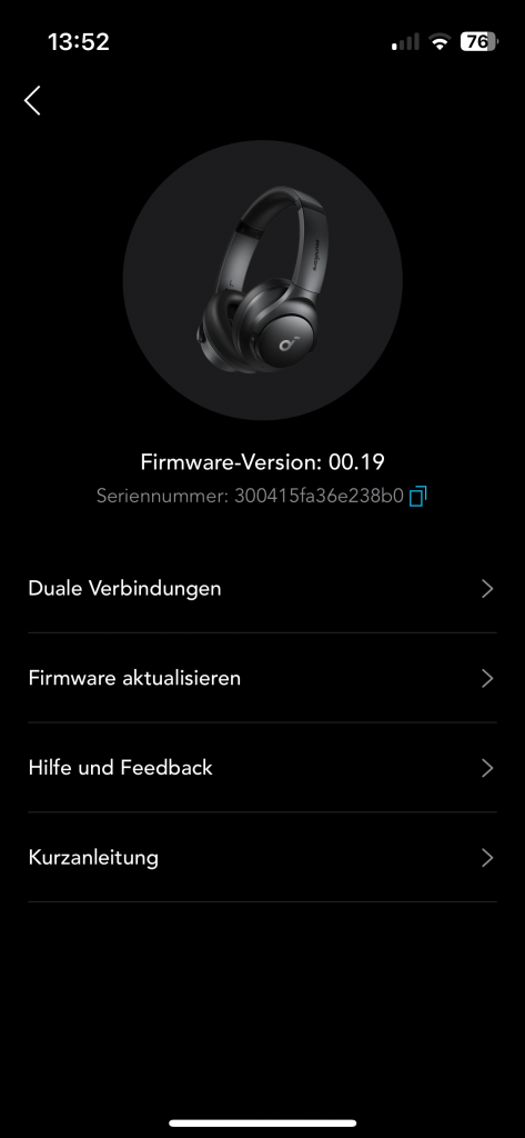 Anker Soundcore Q20i Over_Ear-Kopfhörer App Untermenü