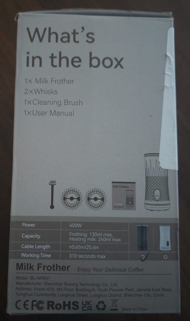 DREAMOON-Milchaufschäumer Verpackung hinten