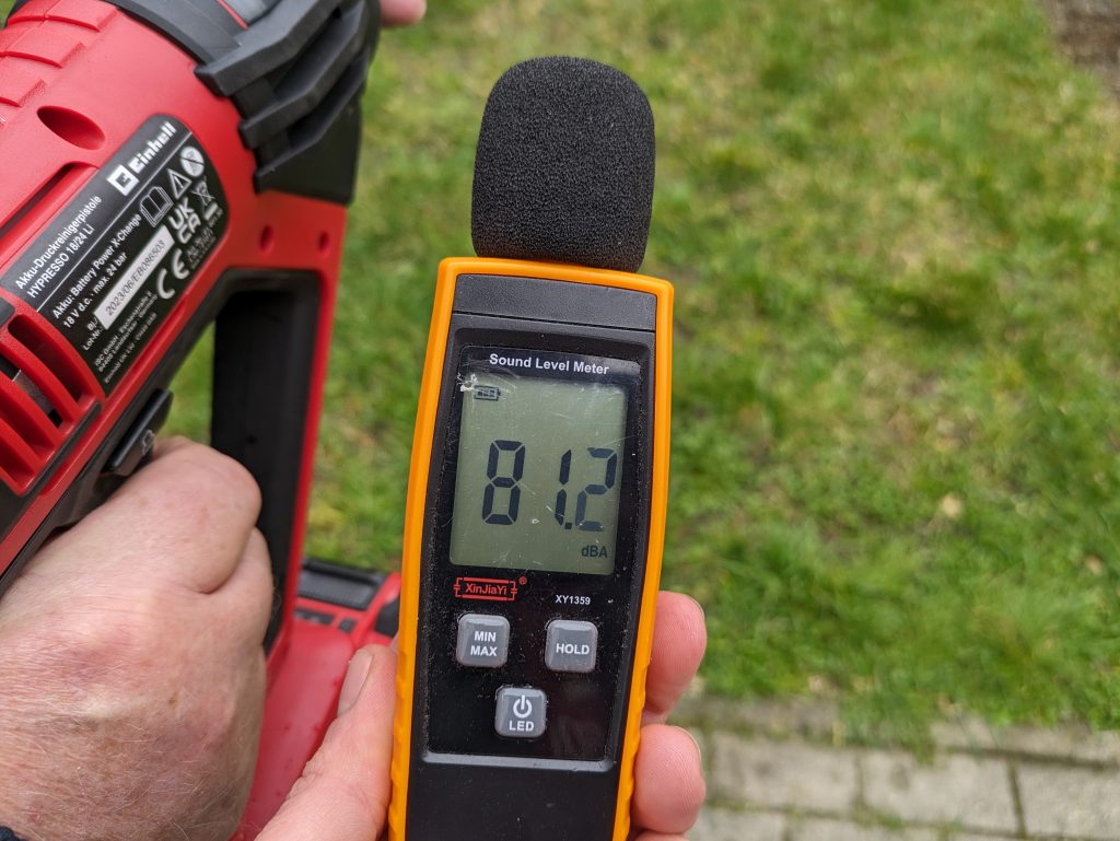 Getestete Lautstärke des EInhell Hypresso Akku-Hochdruckreinigers mit ECO