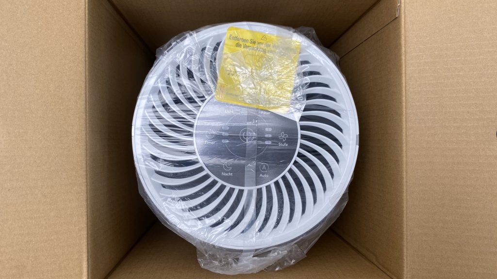 Klamer 300i Luftreiniger Ansicht von oben in Verpackung