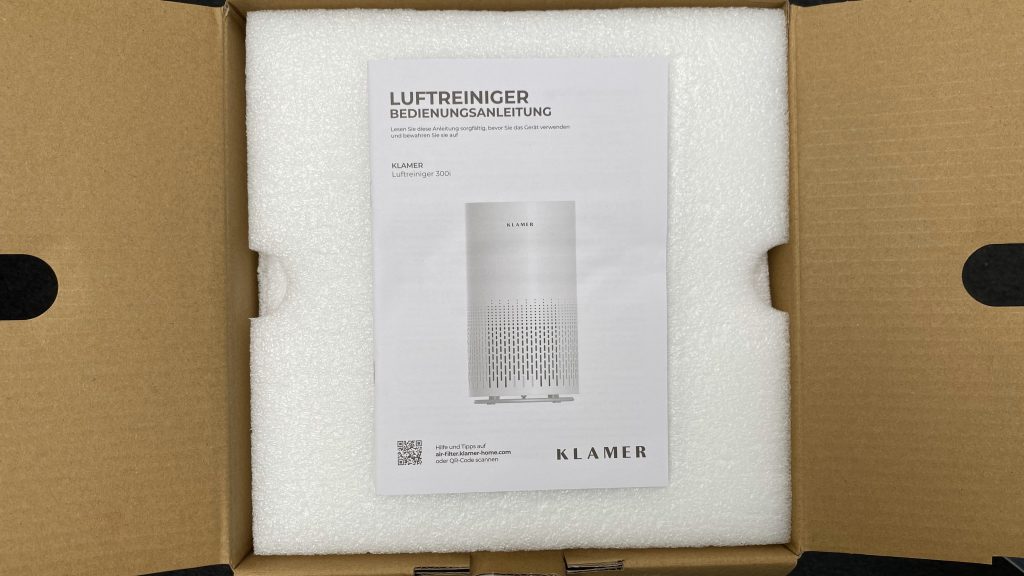 Klamer 300i Luftreiniger Verpackung geöffnet