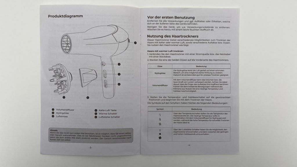 Klamer Haartrockner Details Bedienungsanleitung