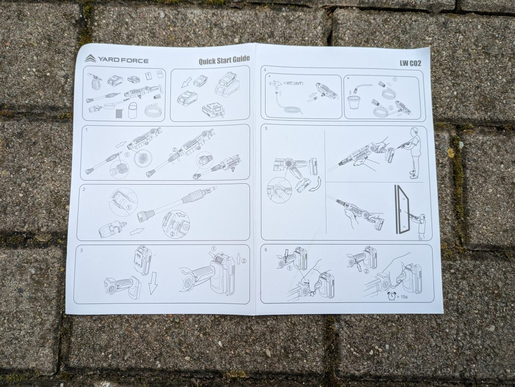 Kurzanleitung des Yard Force LW C02 AquaJet Akku-Hochdruckreinigers