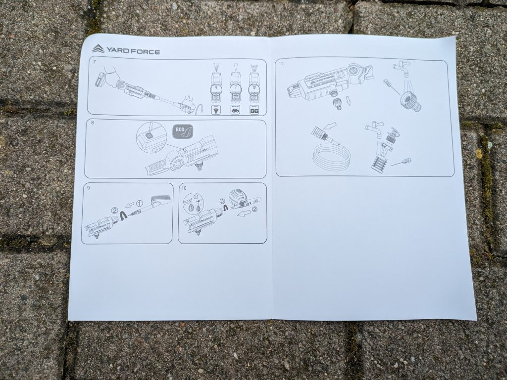 Kurzanleitung des Yard Force LW C02 AquaJet Akku-Hochdruckreinigers geöffnet