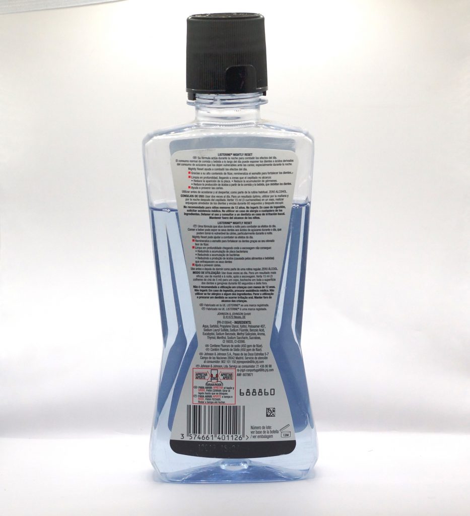Listerine Nightly Reset Flasche Rückseite