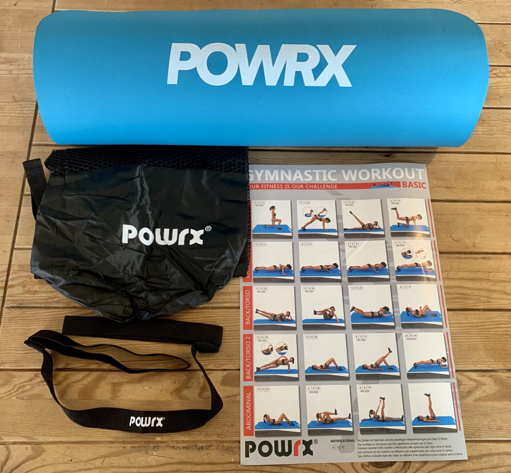 POWRX ‎A6-P1C9-1TM0 Gymnastikmatte ausgepackt mit Zubehör