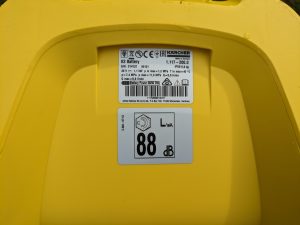 Typschild des Kärcher K2 Akku-Hochdruckreinigers