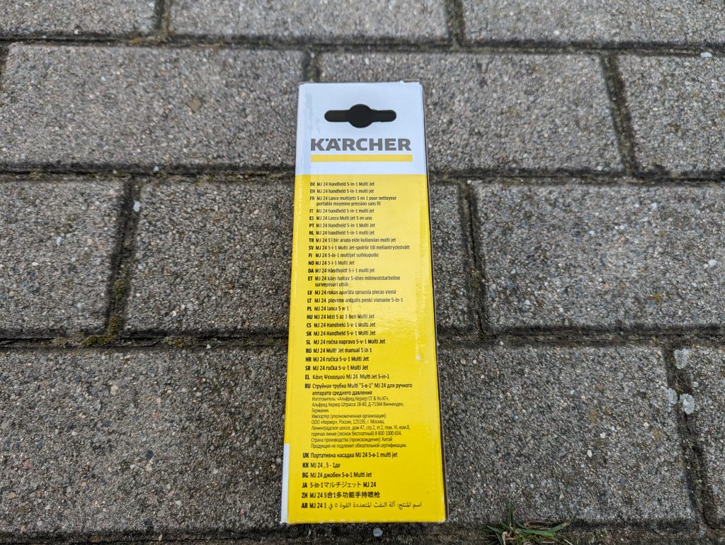 Verpackung der 5-in-1-Düse des Verpackung des Wasseransaugschlauchs des Kärcher KHB 6 Akku-Hochdruckreinigers von hinten
