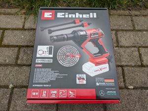 Verpackung des EInhell Hypresso Akku-Hochdruckreinigers von vorne